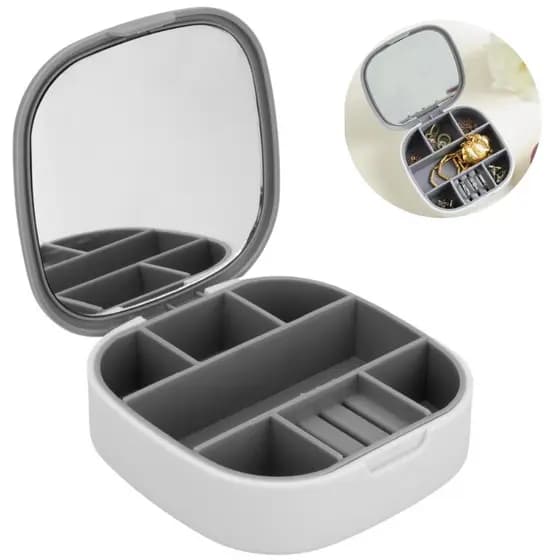 Mini Porta Joias Portátil Multifuncional Armazenamento Brinco Anel