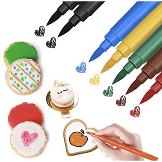 Kit Caneta de Tinta Alimentícia Comestível Preto 2 peças ou Colorido 5 peças Confeitaria