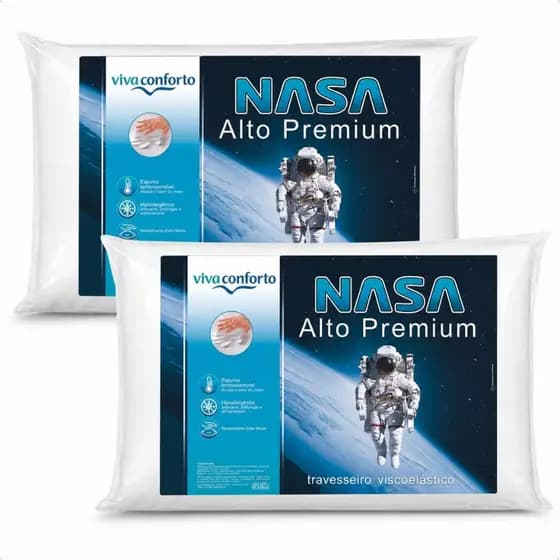 Kit 2 Travesseiro Nasa Alto Viva Conforto Capa Percal algodão Viscoelástico Antialérgico Altura 14cm