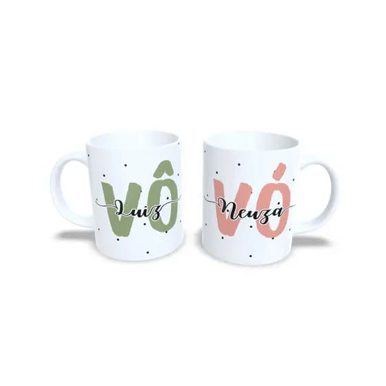 2 Caneca Vô e Vó com Nome Dias Dos Avós Branca Porcelana Personalizada