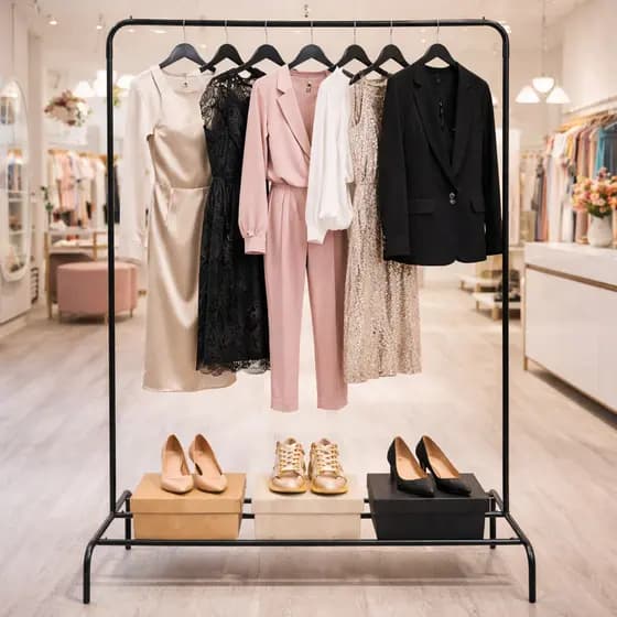 Arara Roupas Cabideiro de Chão Grande com Sapateira em Metal Suporte Roupa Preto