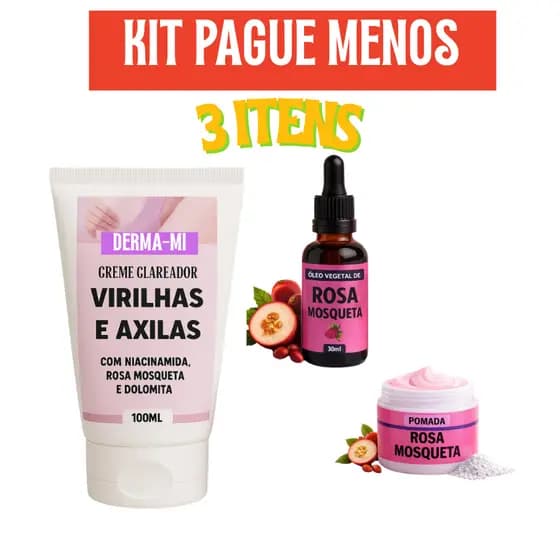Kit Creme Clareador ìntimo + óleo de Rosa Mosque e Pomada Rosa Mosqueta Clareadora
