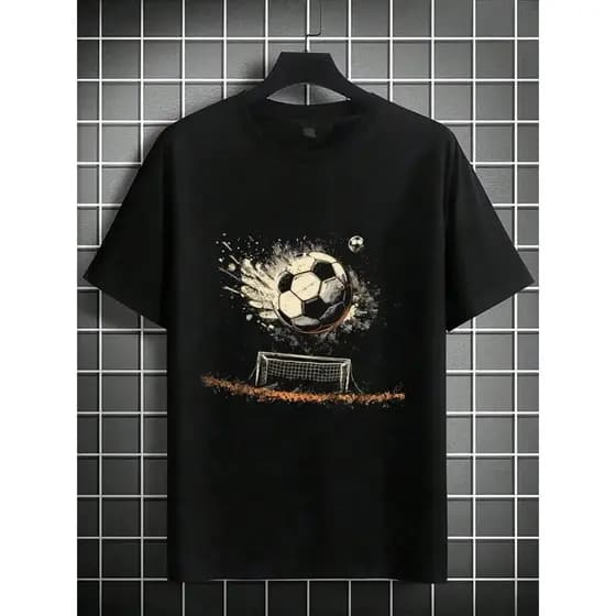 Camiseta Casual Infantil De Manga Curta Para Meninos Adequado Algodao Básica Estampa Personalizada De Bola