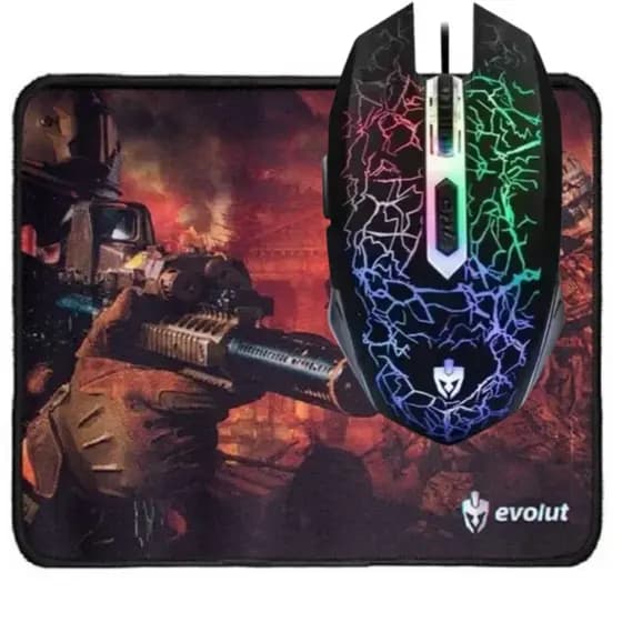 Kit Mouse Gamer Rayden Eg104 2400 Dpi Led Rgb + Mouse Pad EG 401 Médio Evolut Speed