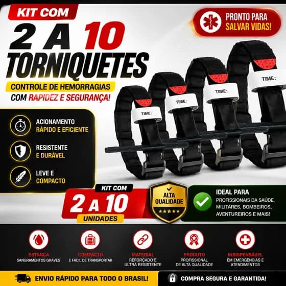Kit 2 a 10 Torniquete Tático Aph Primeiros Socorros EDC Haste Alumínio Profissional