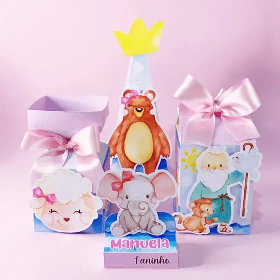 kit Festa Lembrancinhas Personalizadas Arca de Noé menina - Caixinhas Personalizadas - Papelaria Personalizada