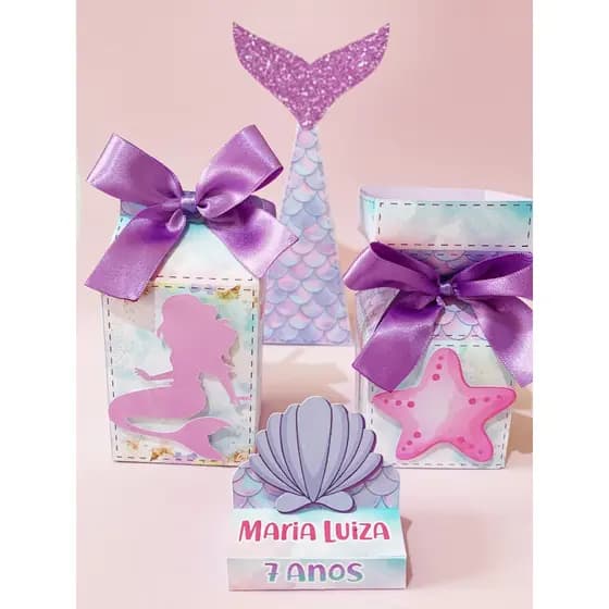 kit Festa Lembrancinhas Personalizadas Sereia - Caixinhas Personalizadas - Papelaria Personalizada