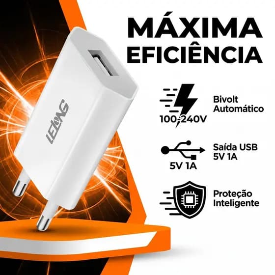 Carregador Tomada Plug Fonte Usb 1a 5v Bivolt Cor Branco