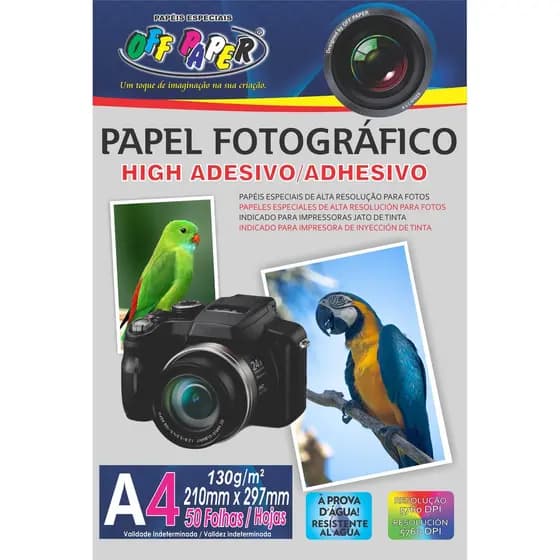 Papel Fotográfico A4 Adesivo 130G Resistente a Água