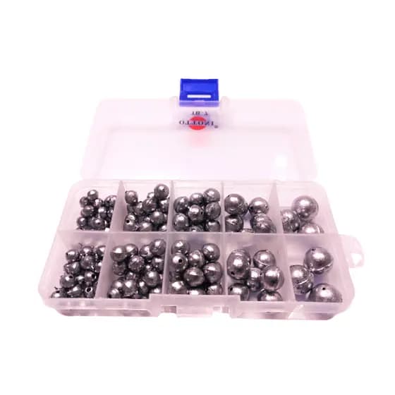 Kit Chumbada Bola Pesca com Estojo Organizador Caixa Multiuso Pescaria Chumbadas Redondas Pesqueiro