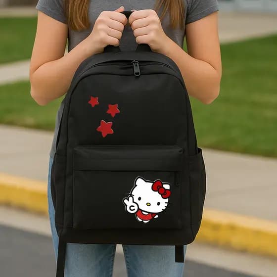 Mochila Escolar preta mochila hellokitty material escolar bolsa mochila de costas reforçada