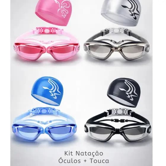 Óculos Natação Profissional Proteção UV Lentes Transparentes + Touca Treino Piscina