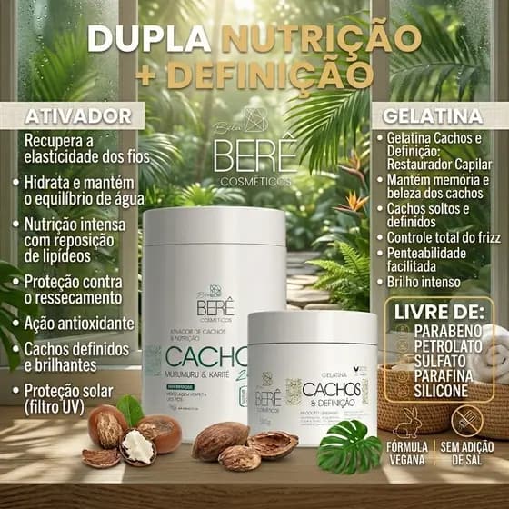 KIT VOLUMÃO PERFEITO – DEFINIÇÃO + NUTRIÇÃO INTENSA | ATIVADOR DE CACHOS + GELATINA MODELADORA