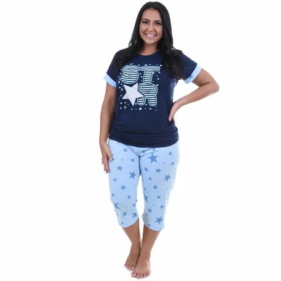 Pijama Pescador Adulto Feminino Blusinha E Calça Curta Noite