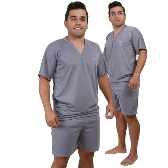 Pijama Masculino Verão Camisa Manga Curta com Short Curto Liso - Pérola Pijamas