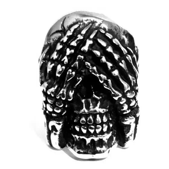 Anel Aço Inox Caveira Nada Vejo Punk Rock Gótico Moto Skull
