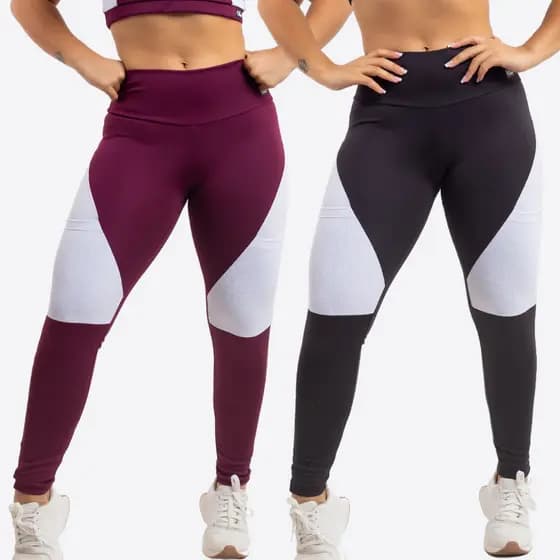 Kit 2 Calças Legging Fitness Zero Transparência Cintura Alta com Cós Duplo e Bolso - VIÉRE