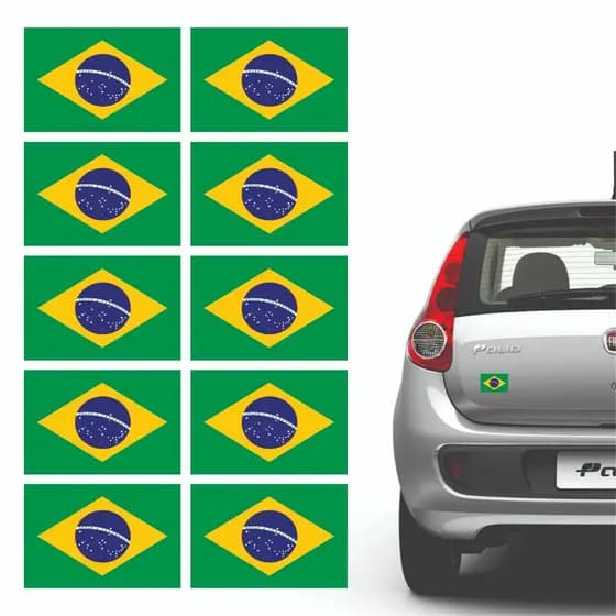 Adesivo Bandeira Brasil Kit com 100 Unidades - 6x4cm
