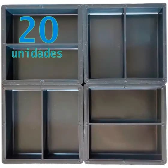 Kit 20 Peyver Plastico - Forma Molde Retangular Estilo Bloquete Holandes Liso 20x10x06 H6 - Fabricação, Decoração com Cimento e Concreto - PVC Super Resistente