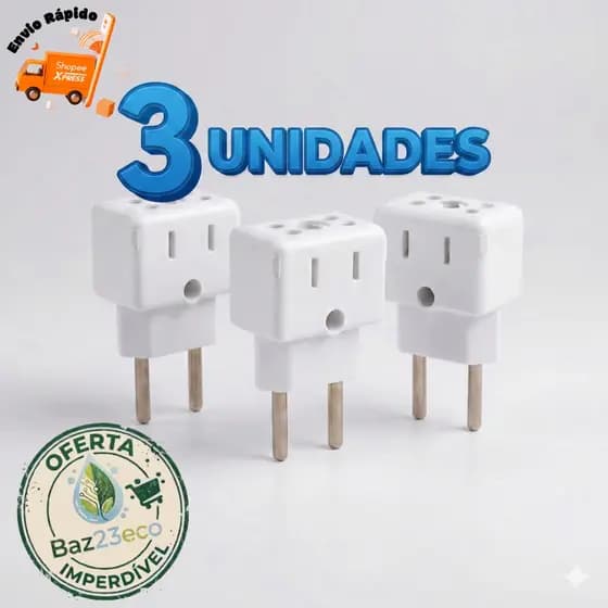 3 Adaptadores de Tomada Bob Universal 10A/20A – Pino Maciço RESISTENTE