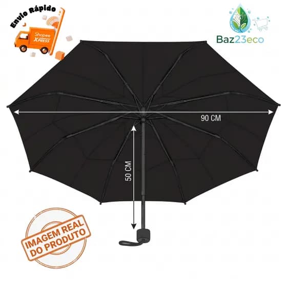 Guarda Chuva Sombrinha Compacta 90cm Área de Cobertura Com Trava e Cordinha Portátil Resistente ao Vento