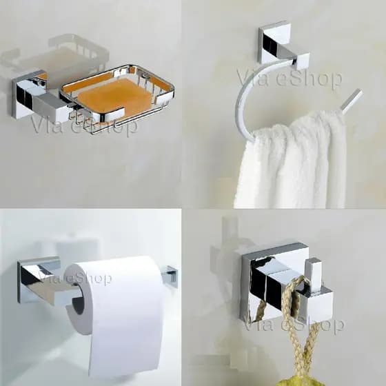 Kit Saboneteira + Papel Higienico + Porta Toalha + Cabideiro