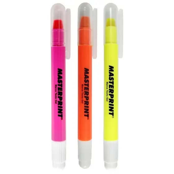 Kit 3 Cores Caneta Marca Texto em Gel Neon Ponta Retrátil Masterprint MP 613 Amarela Laranja Rosa