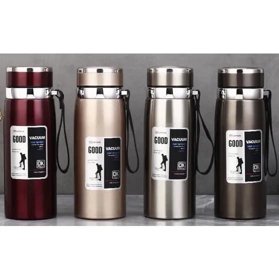 Garrafa 800ml ou 1000ml Inox Térmica Com Infusor Prata Dourada De Água Café Parede Dupla Com Alça