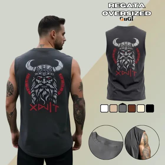 Regata Masculina Machão Muscle Estampa Viking Odin GuGi 100% Algodão Camiseta Cavada Casual Premium