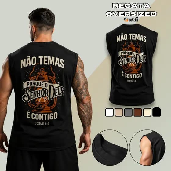 Regata Machão Masculina Muscle GuGi 100% Algodão 30.1 Penteado Estampa Gospel Cristã Plus Size