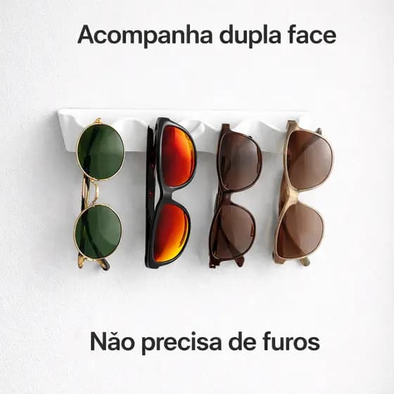 Suporte Óculos de Sol de Parede | Organizador para 4 Óculos | Instalação Sem Furos com DuplaFace