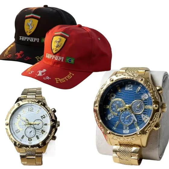 Kit Masculino Bone Ferra cavalino + Relogio Aço Original black friday hoje