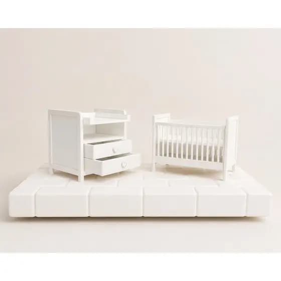 Miniatura Berço e Trocador Escala 1:12 | Casa de Boneca Biscuit | Móveis Cômoda Quarto Bebê Berçário