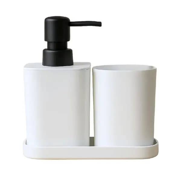 Kit Dispenser Banheiro/Escritório 3 Peças Multiuso Branco e Preto