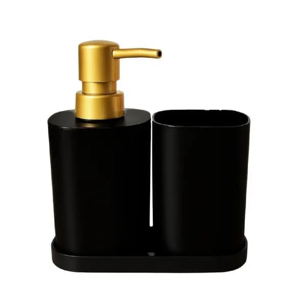 Kit Dispenser Banheiro/Escritório 3 Peças Multiuso Preto e Dourado