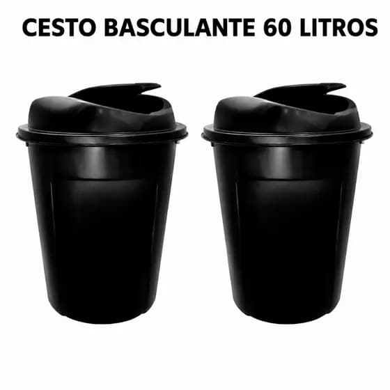 Kit 2 Cestos Lixeira Vai e Vem Basculante 60 Litros Multiuso Água Lixo Roupas