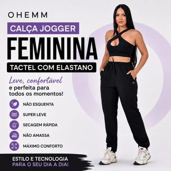 Calça Feminina Jogger Em Tactel Com Elastano Bolsos E Cordão