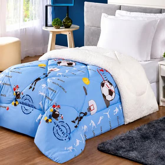 Coberdrom Solteiro 100% Algodão Winter com Sherpa Bem Macio