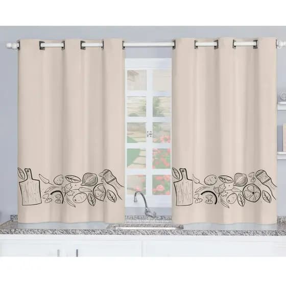Cortina Blackout Estampada De Cozinha 2,20 X 1,30 - Bege