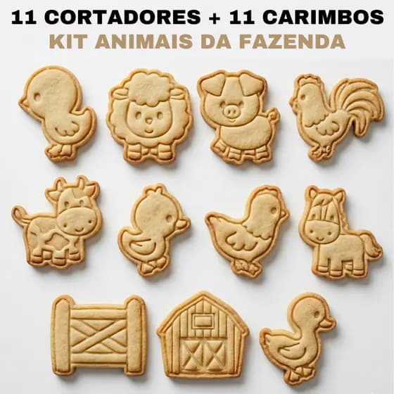 Cortador de Biscoito + Carimbos Animais da Fazenda | Pasta Americana Biscuit Massa de Confeitaria Massinha De Modelar