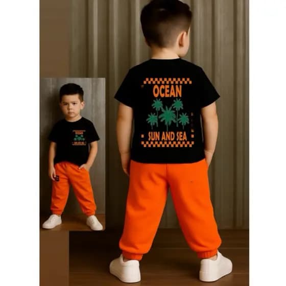 camiseta masculina infantil menino estiloso -CAMISA preta estampa ocean laranja