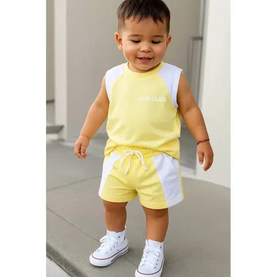 conjunto de regata PREMIUM infantil masculino confortável 2 ao 12 anos FORMA GRANDE | conjunto regata AMARELO