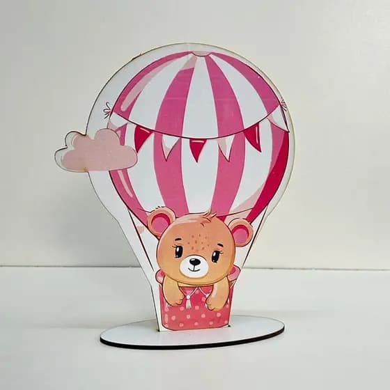 Display Toten De Mesa Urso rosa no balão Aniversário/Chá revelação