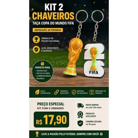 Chaveiros Copa do Mundo 2026 3D – Estilo FIFA – Alta Qualidade – Presente Criativo kit com 2