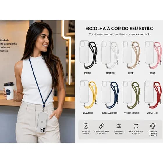 Capa Capinha space com cordinha corda alça para iPhone 14 tds modelos