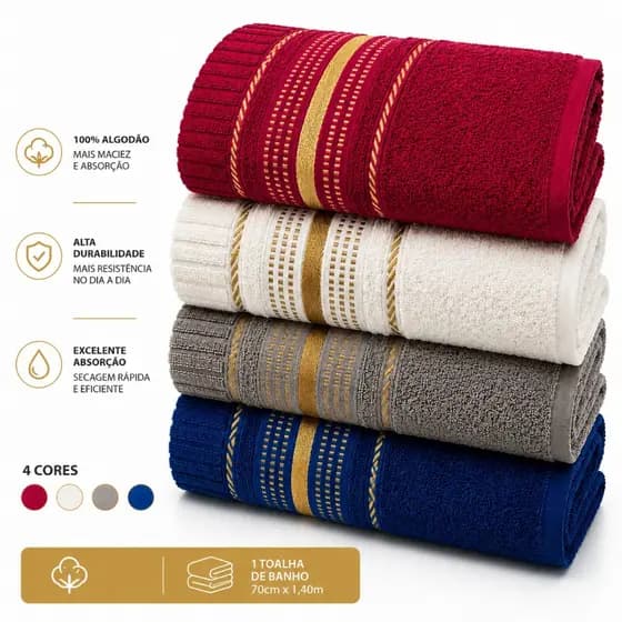 Toalha De Banho fio Penteado Grande Super luxo Soft Max 140cm x 70cm Algodão 290g/m²
