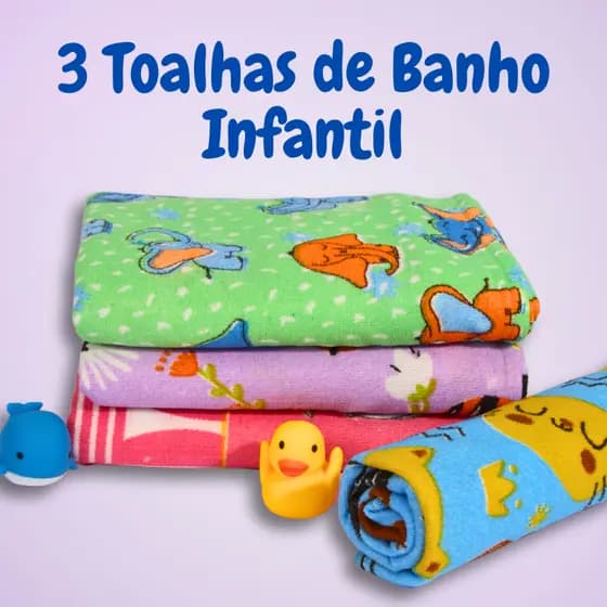 Combo 03 Toalhas Praia Piscina Infantil Bebê De Banho Desenhos Kids Anti Alérgica