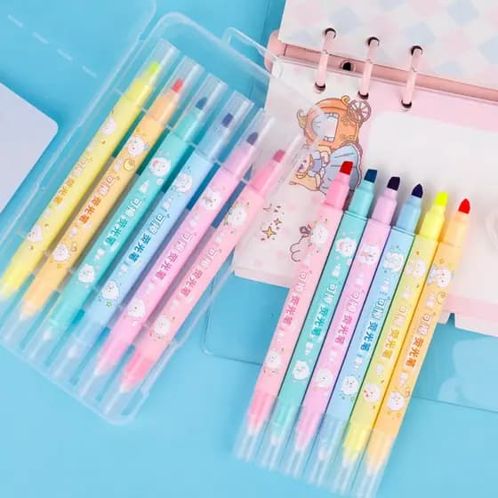 Marca Texto Apagável Kit 6 Cores Kawaii Material Escolar