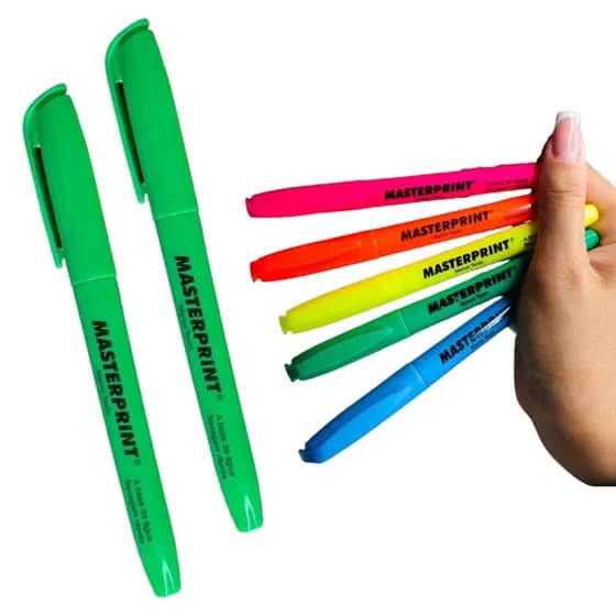 Kit Com 2 Canetas Marca Texto Verde Neon Masterprint Secagem Rápida Sem Manchas
