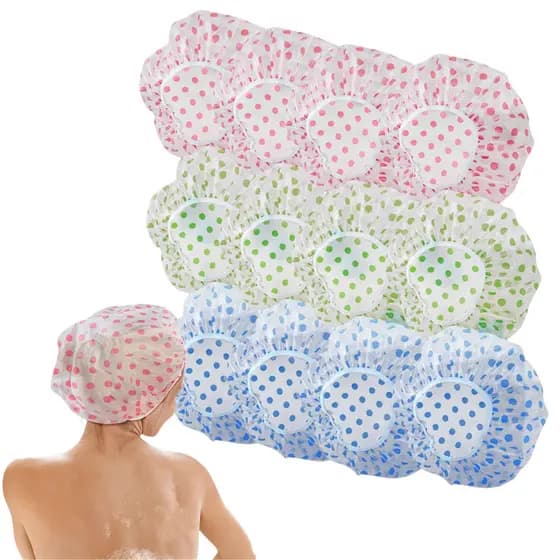 Kit 12 Uni De Touca Para Banho Reutilizável Plástico Impermeável Elástico Cabelo
